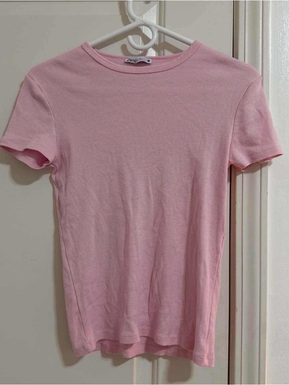 Zara Pink Ribbed Short Sleeve Tee